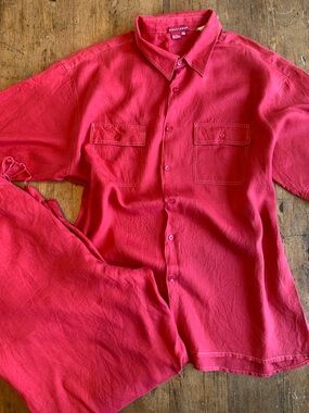 Tullahoma Red Button-Front Linen Blend Pants & Shirt Set